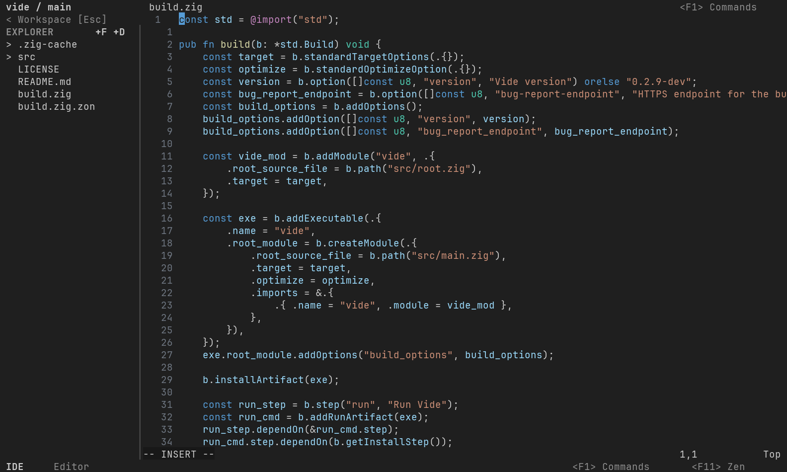 IDE mode using the same workspace interface with modeless editing
